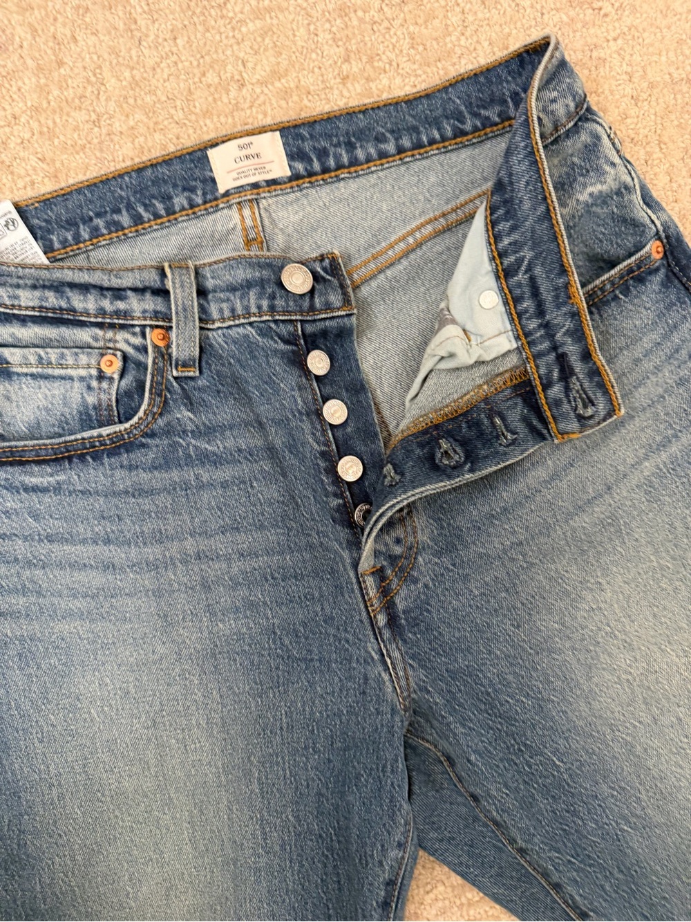 Levi's Curve 501’s-Light Blue Straight Leg Jeans with Button-Fly